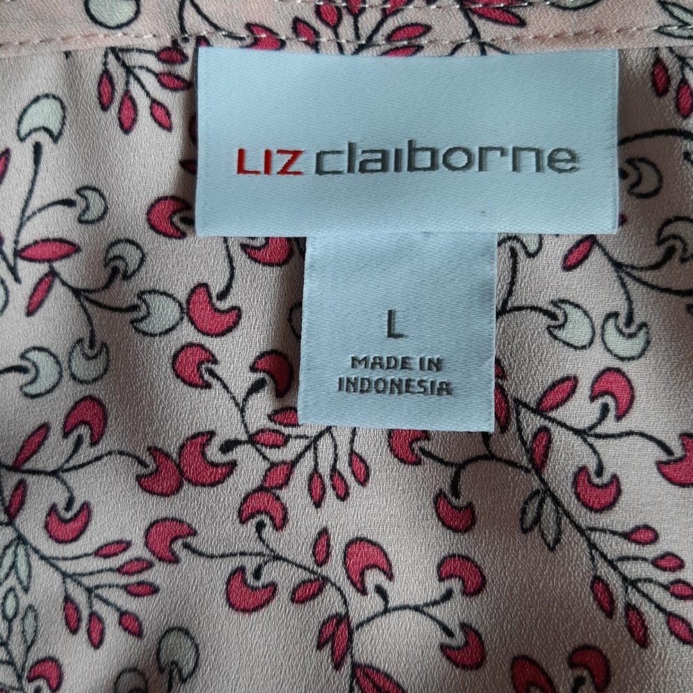 NWT ๐ท LIZ CLAIBORNE - Romantic Short Sleeves Flowery Pink Blouse - Size: L - Picture 6 of 11